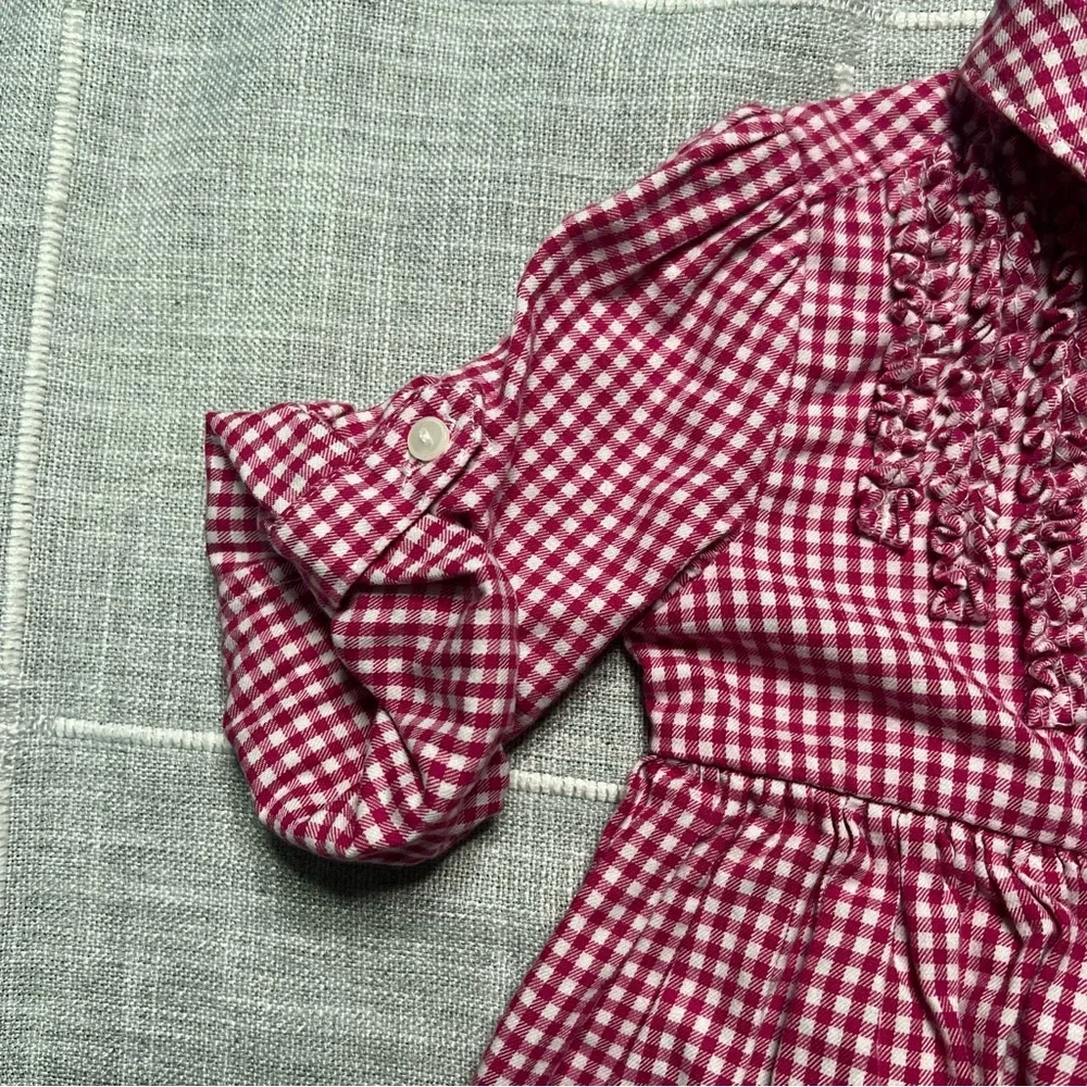 Ralph Lauren 12 Months Pink White Gingham Plaid Dress Long‎ Sleeves Roll Tab